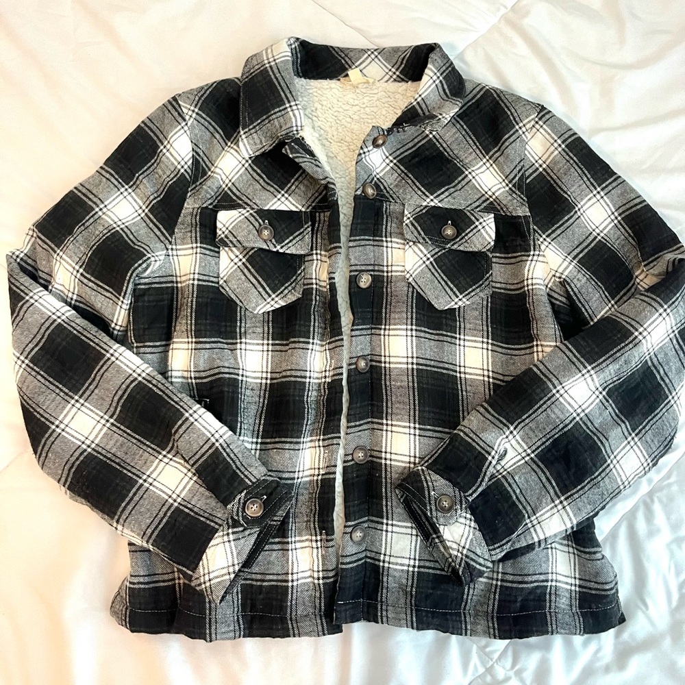 Fleece lined flannel shacket